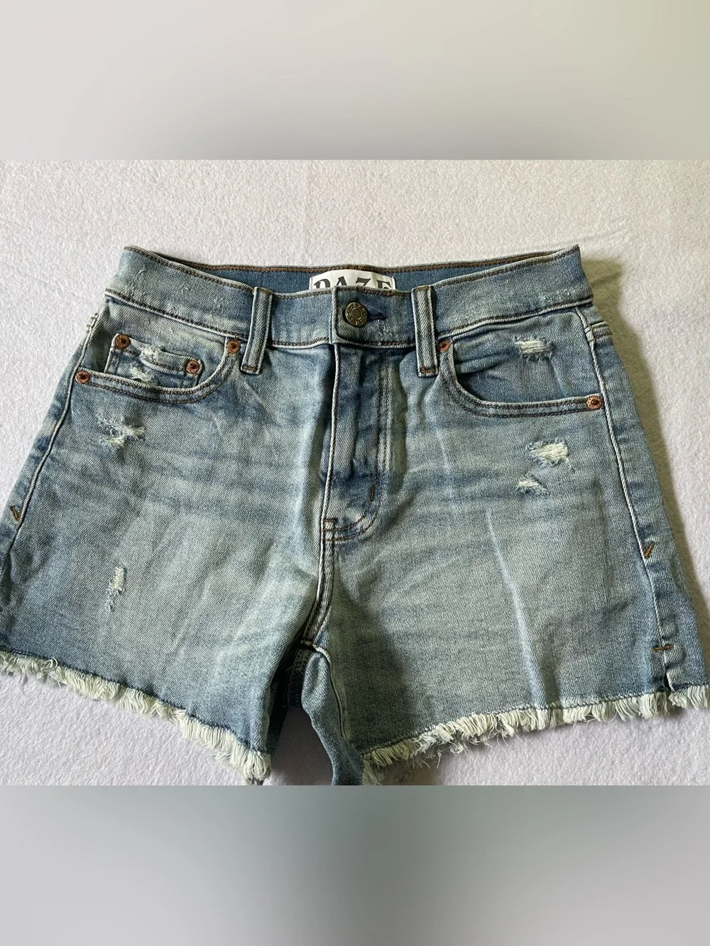 Women’s Light Blue Distressed Denim Jean Shorts - Casual Frayed Hem